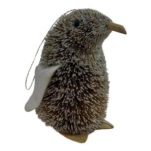 Penguin Bristle Brush Rustic Ornament Christmas Decor Tree Wood Felt Arctic